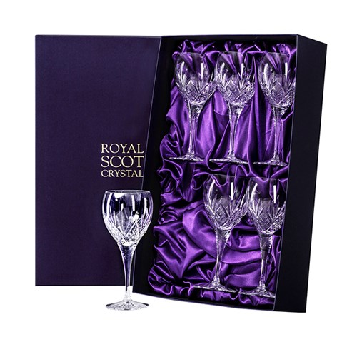 6 Royal Scot Crystal Wine Glasses - Highland - PRESENTATION BOXED - Trusted Seller